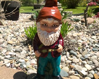 Garden Gnome Vintage hand painted Stoneware