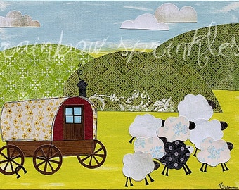 Basque Wall Art Print 8x10- ranch, sheep, wagon, wild west, herder, Kids Art, Childrens Room, Nursery Decor, Western Wall Art Gift