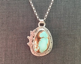 20% Off Sale Royston Ribbon Turquoise Cabochon Sterling Silver Southwest Rustic Nature Metalwork Necklace Pendant