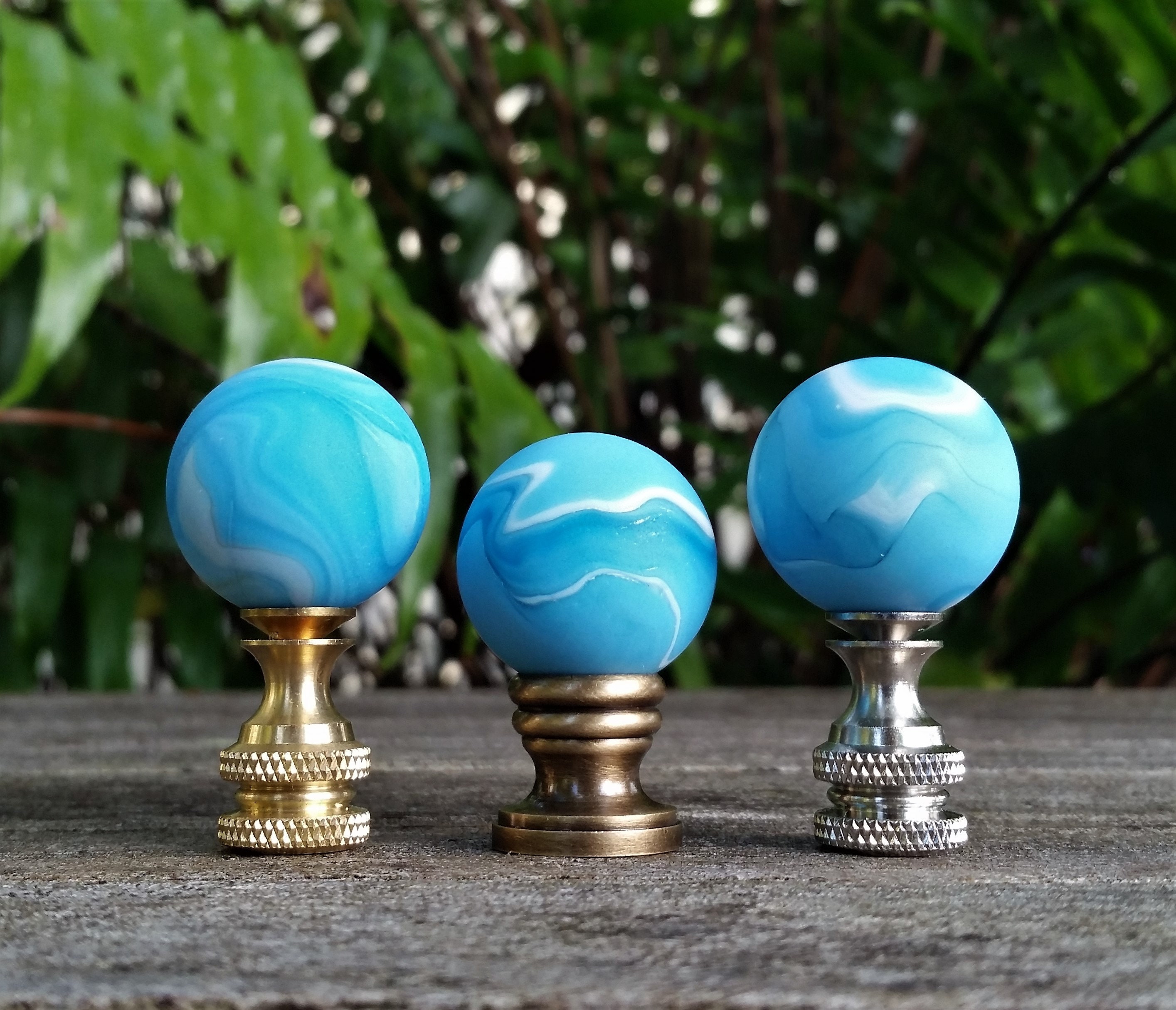 Lamp Finial, Sky Blue, White, Frosted Glass, Beluga Marble, Marbleized