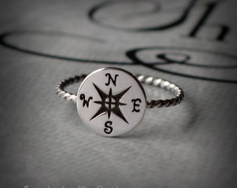 Compass ring - silver compass - nautical ring - true north - travel ring - sterling silver 925 - Jewelry by KatStudio