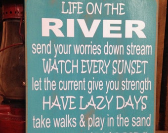 River House Decor, River Sign, Cabin Decor Wall Art, River Wood Art, Cabin Signs, River Life, Wood Sign, River Wall Art, Wooden Signs