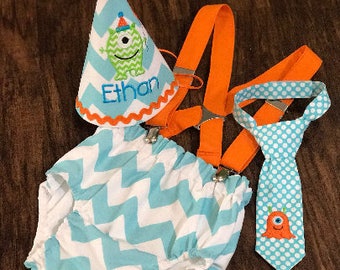 Little monster cake smash birthday outfit