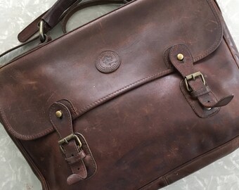 Brown Leather Attache Vintage Messenger Bag Briefcase