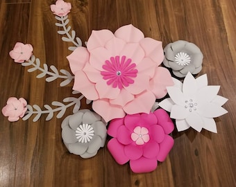 Pink, white and grey paper flowers
