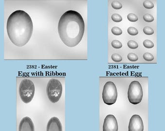 Easter Holiday Molds - Large and Mini Eggs, Egs with Bow and Faceted Fancy - Plastic for crafts, chocolate, sugar craft, etc.