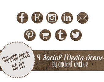 Rustic Social Media Icons - 9 Icons