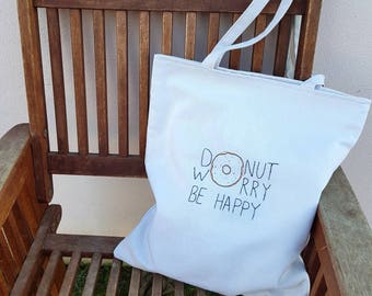 Embroidered Donut Tote Bag, Canvas Eco Shopping Bag, Gift For Her, Custom Embroidery Gift for Girl