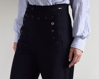 navy wool high waisted sailor pants / marine pants / wide leg trousers / 27w 28w / s-m
