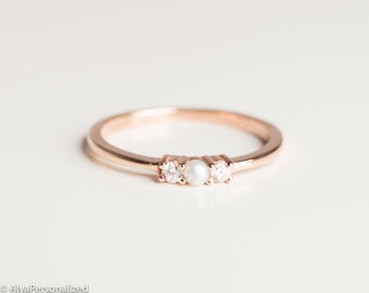 Anniversary Ring - Simple Ring Band - Thin Rose Gold Ring - Engagement Ring Setting -14K Gold- Diamond Rings For Women -Diamond Pearl Ring