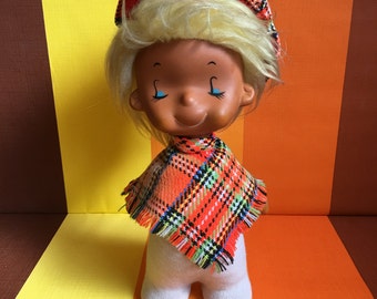 Great Vintage Rubber Emotion Doll The doll isn't marked 70s Scottish Tartan Hat and Dress