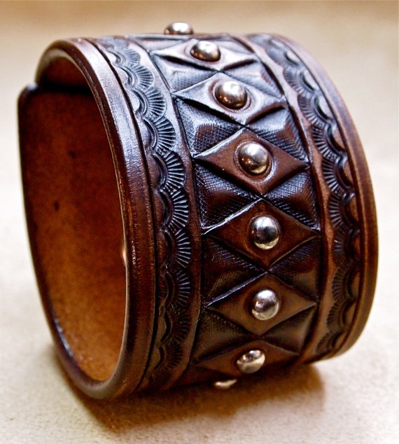 Leather cuff bracelet Brown American Cowboy King Vintage Hand tooled Handcrafted for YOU in USA by Freddie Matara!