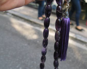 S 29g RETRO ROSARY 10mmX20mm Genuine AMETHYST Semi Precious Stone