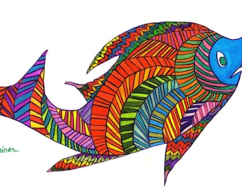Fish, Fish Art, Whimsical Fish, Whimsical Fish Art, Herringbone Fish, Fish Print, Harry Herringbone Fish Print