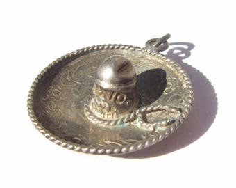 Sterling Silver Mexico Sombrero Charm, Rodeo Hat Charm, Fiesta Charm, Signed 925 Mexico