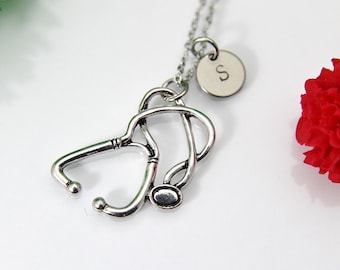 Stethoscope Necklace, Silver Stethoscope Charm, Doctor Gift, Graduation Gift, Medical Student Gift, Nurse Gift, Personalized Gift, N82