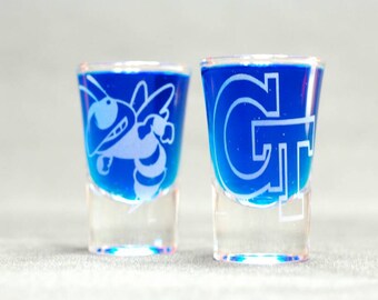 Georgia Tech etched shot glasses 2pc