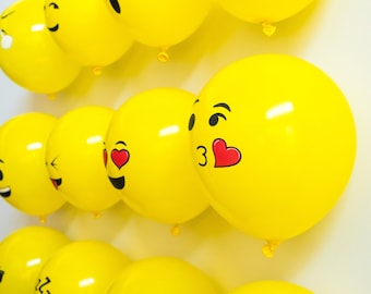 12 inch Emoji Latex Balloons with Smiley Face for Childrens Birthday Parties and Decorations (50 Pieces)