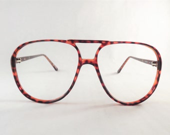 Mens Eyeglasses, Big Geeky Tortoise Shell Aviator Glasses, Cherry Red Frames, New Old Stock Frames