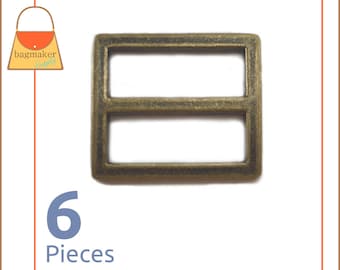 1 Inch Center Bar Slide Purse Strap Slider Buckle, Antique Brass / Bronze Finish, 6 Pack, 1", Handbag Bag Hardware Supplies, BKS-AA054