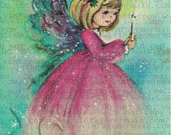 PINK ANGEL PRAYING Christmas Fabric Block pca06.