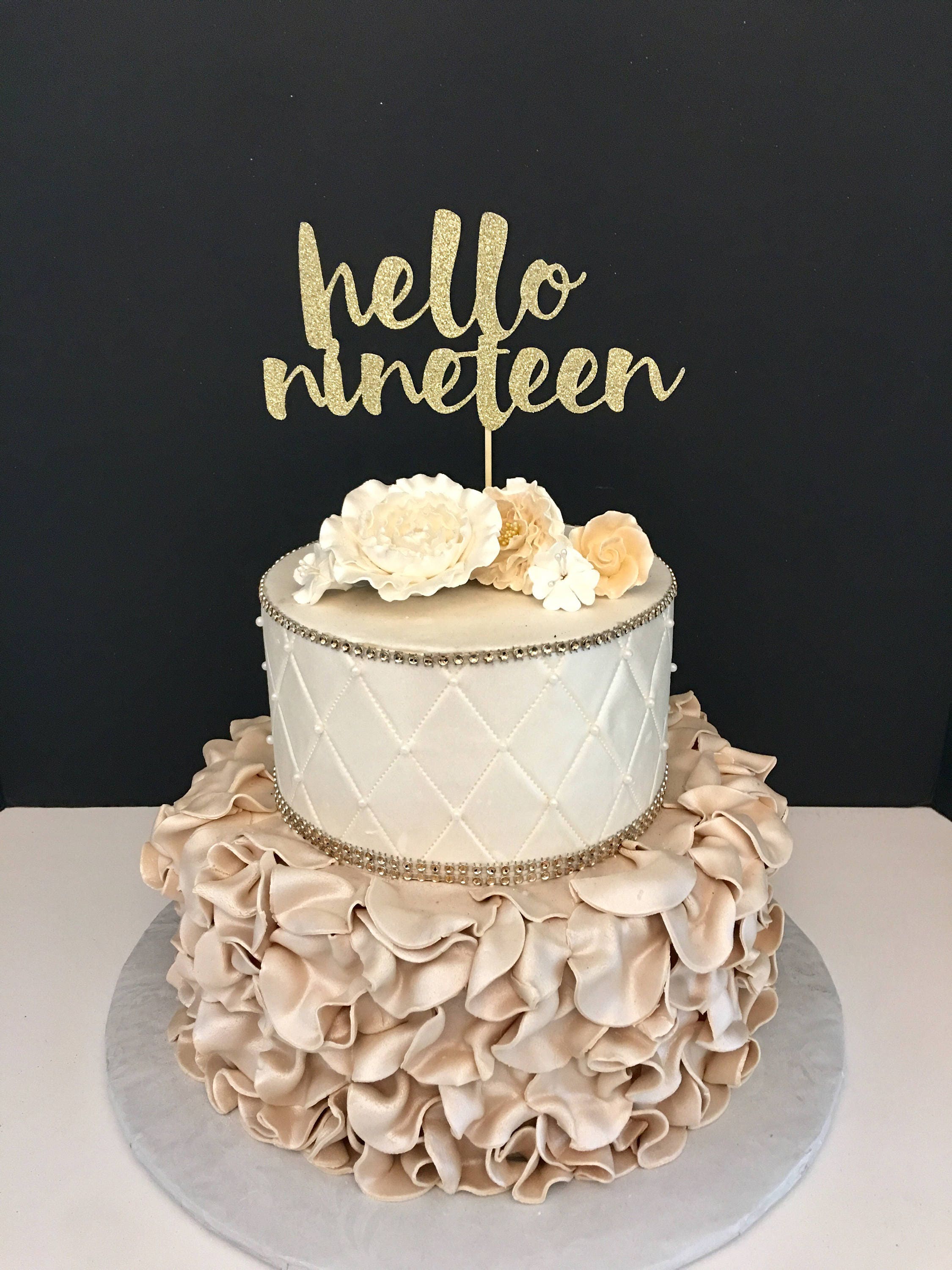 ANY NUMBER Gold Glitter hello nineteen Cake Topper 19th