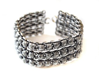 Tribal Silver Cuff bracelet,Antique reproduction chain Bracelet-Vintage Silver Jewelry-Chainmaille bracelet,by Taneesi Jewelry