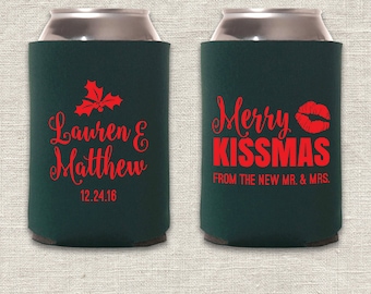 Merry Kissmas - Christmas Wedding Can Cooler