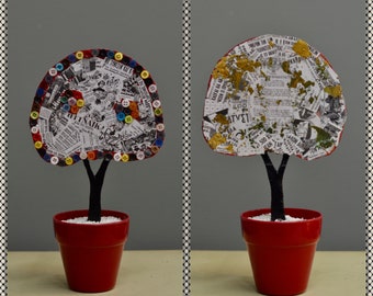Wooden art tree pot with buttons