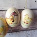 Real eggshell Easter eggs, chicks, skilfully hand painted set of 3 vintage German ornaments, spring eggs, umbrella, with string for hanging