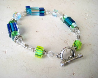 Aqua and Lime Glass Beads Bracelet