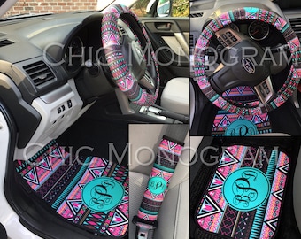 Aztec Tribal Car Accessories MIX AND MATCH Personalized Car Mats Steering Wheel Cover Seat Belt Covers Cute Car Accessories Floor Mats