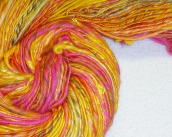 Cotton Candy Handspun Art Yarn - 194 yards - Single Ply - Thick and Thin - Knitting - Crochet - Weaving - Mixed Media - Fiber Arts