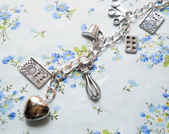 Bakers Charm Bracelet, Baking Bracelet, Baker Bracelet, Charm Bracelet, Food Bracelet, Cooking, Cute Bracelet, Bakery, Whisk, Kawaii