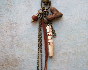 Primitive Love Tassel Pendant - 5 inches in length