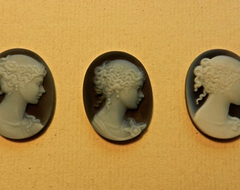 Ultrasonically Carved Art Nouveau Dyed Agate Cameo Portrait Profiles Of Three Individual Ladies 27MM By 34MM Sold Per Piece