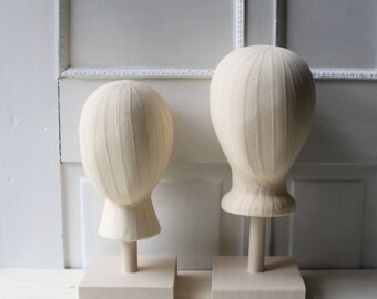 ONE Canvas Fabric Mannequin Head Display & Handmade Wooden Stand - Hat Display - Headpiece Display - Adult or Child Size - Ready to Ship