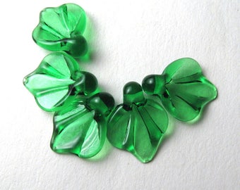 LEAF BEADS, Lampwork Glass Leaves, emerald green glass leaf, autumn leaves, lampwork glass bead, sra lampwork