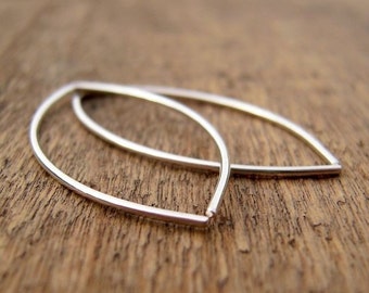 Simple silver earrings, minimalist sterling silver hoops, petal earrings, lightweight everyday earrings.