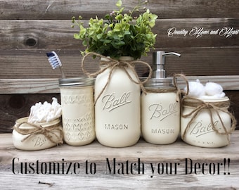 Mason Jar Bathroom Set-Bathroom Decor-Housewarming Gift-Bathroom Set-Mason Jar Bath Set-Bathroom Organizer-Bathroom Decor-Rustic Bathroom