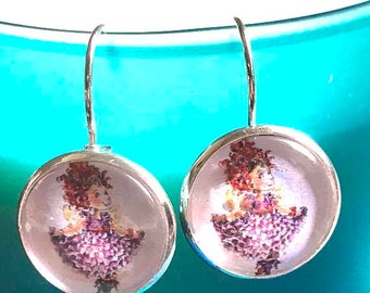 Fancy Nancy cabochon earrings- 16mm