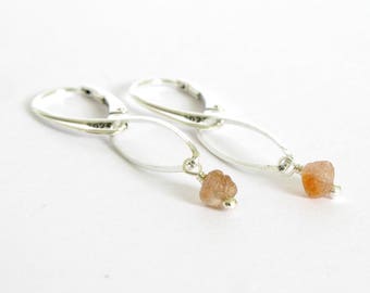 Rough Montana Sapphire Earrings, Raw Sapphire and Sterling Silver Earrings, Orange Montana Sapphires, Rare Color Genuine Uncut Sapphires