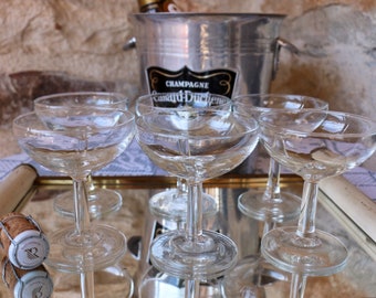 Set of 6 French Vintage champagne coupes. French vintage champagne glasses. French Vintage Cafe Bar Chic