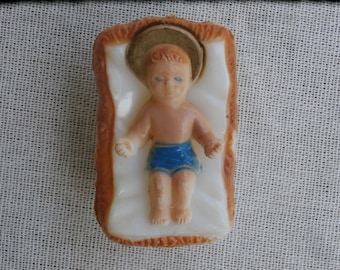 Baby Jesus in Manger Vintage for a Nativity Set Hard Plastic 2 inches long Removable Figure
