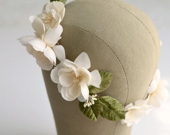Bridal crown, ivory flower crown, wedding headpiece, circlet, hair wreath, bridal crown, wedding hair accessory - Adaline