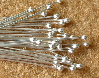 925 Sterling Silver BALL HEADPINS 24 Gauge 40 mm. - 50 pieces