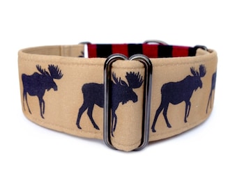 Moose Lodge Martingale Dog Collar or Buckle Collar, Red and Black Buffalo Plaid Collar in 1 inch or 1.5 inch width