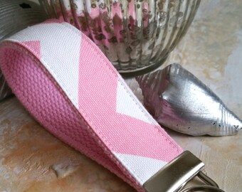 Wrist Key Chain - Key Fob Wristlet Keychain - Fabric Fob - Pink Chevron