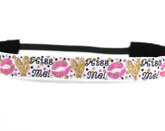 Valentine's Day, Gift for Her, Nonslip Headband, Fitness Accessory, Yoga Headband, Lips Print, Lip Gloss Accessory, Kiss Me Goodnight
