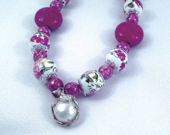 Visual Poetry ~ Lavender Rose Ceramic Bead Necklace (19-in)